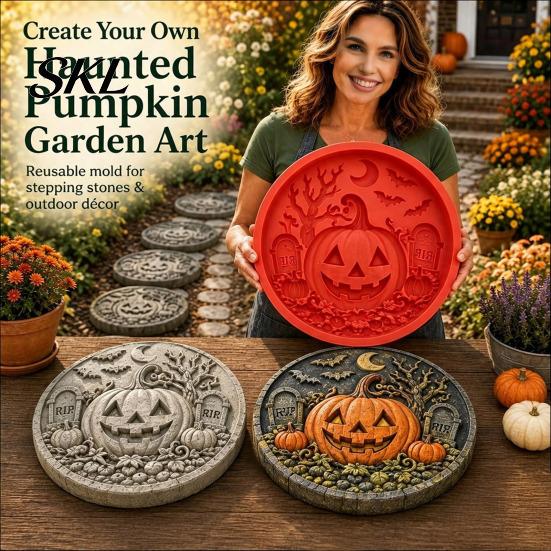 Handmade Pathway Stepping Stones Silicone Stone Mold for Halloween DIY Garden Pathway, Flexible Reusable Casting Concrete Molds Cement, Sunflower Cat