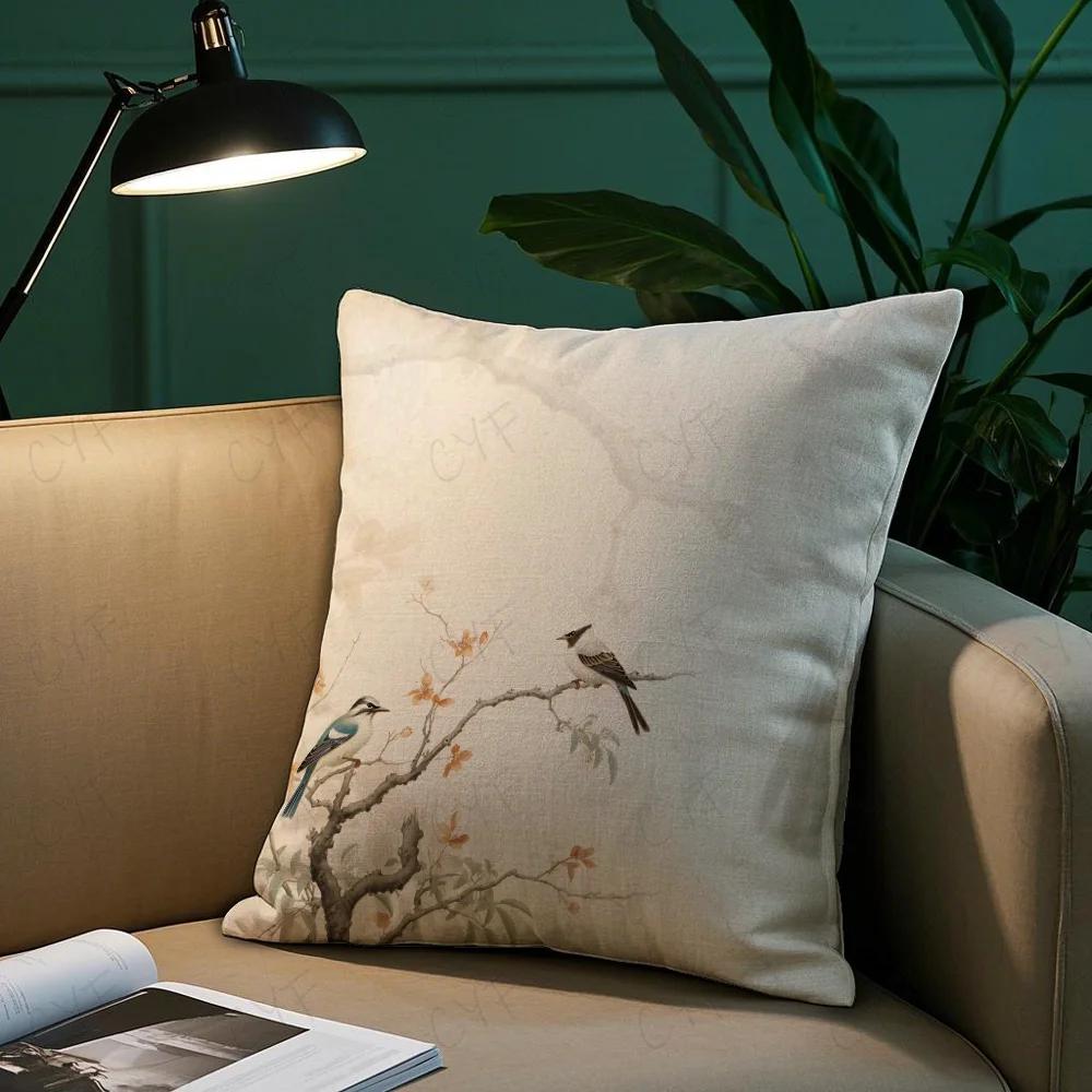 Chinese style flower Flower and bird printing Pillow Case Pillowcase Anti-dustmite Pillow Invisible zipper silky short plush Sof