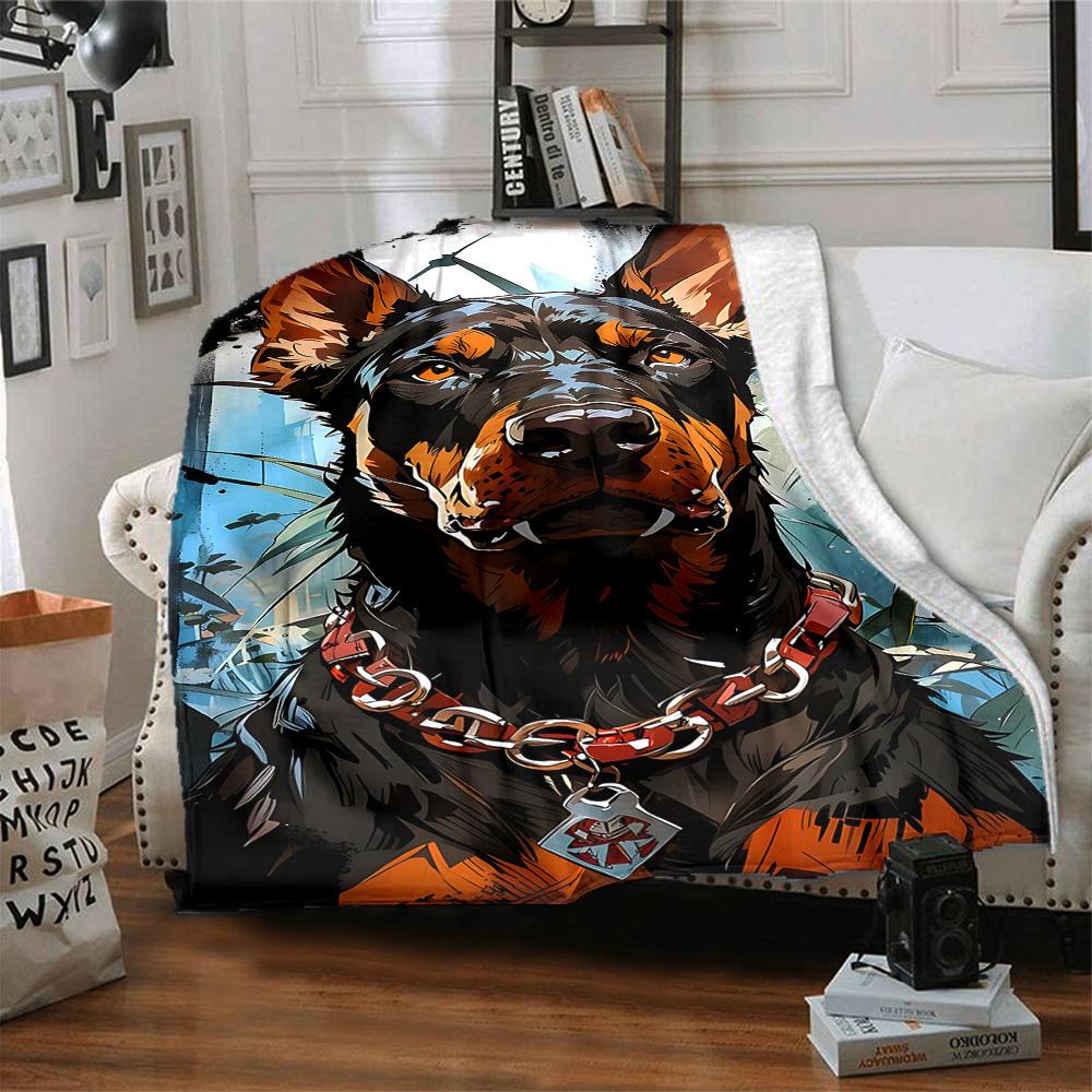 1pc Doberman Pinscher Pattern Blanket, Lightweight Flannel Throw Blanket for Sofa, Bed, Travel, Camping, Living Room, Office, Couch062