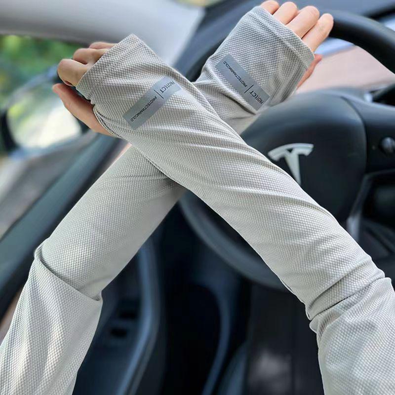 Damskie rękawki bez palców z lodowego jedwabiu chroniące przed promieniowaniem UV do jazdy na świeżym powietrzu