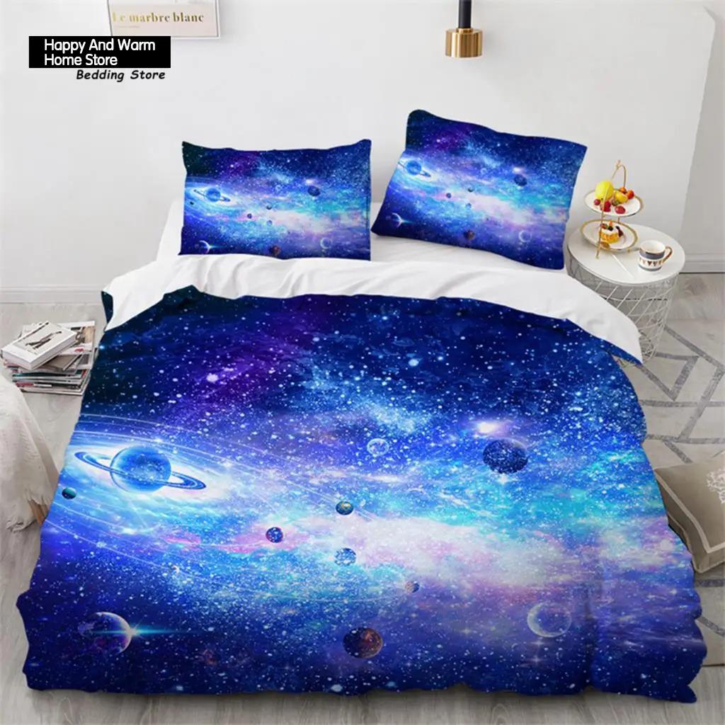 Galaxy Duvet Cover Twin King Size For Teens Boys Starry Sky Bedding Set Microfiber Outer Space Theme Decor Comforter Cover