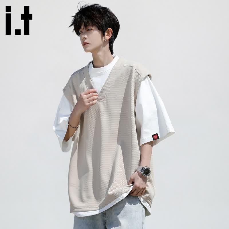 CHOCOOLATEit Men s Faux Two-Piece Breathable T-shirt L хаки