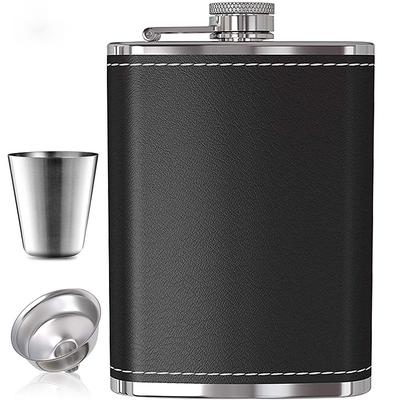 7 Unzen 8 Unzen tragbarer Edelstahl-Flachmann Flagon Whisky Weintopf Lederbezug Flaschentrichter Reisetour Trinkgeschirr Weinbecher