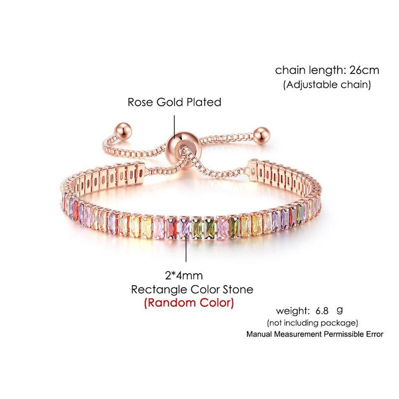 2x4mm Rectangle Stone Rainbow Crystal Multicolor Zircon Bracelets for Women Rose Gold Silver Color Chain Bracelet Bridal Jewelry