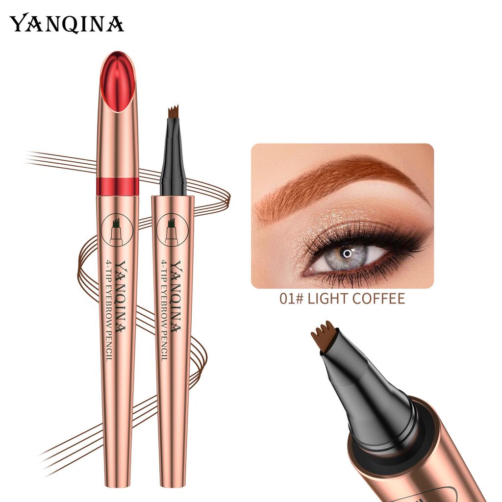 Gold Tube Wild Eyebrow Four-Claw Liquid Eyebrow Pencil, Waterproof And Non-Smudging Four-Ended Bifurcated Water Eyebrow Pencil, Makeup