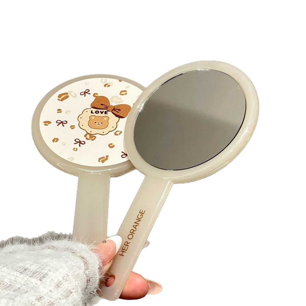 Little Bear Cute Handheld Makeup Mirror: Stylish Girly Design, High-Definition Beauty Tool