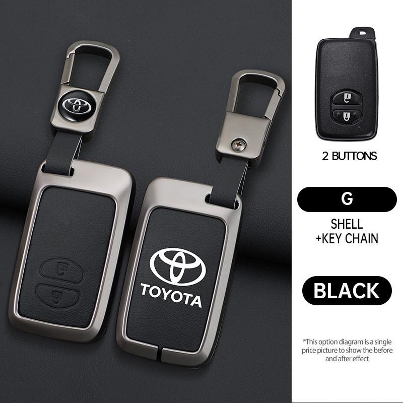 Zinc Alloy Leather Car Remote Key Case Holder Shell For Toyota Aqua RAV4 Land Cruiser Camry Prado Corolla Prius Keyless Keychain