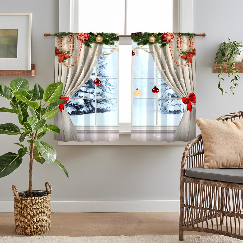 Christmas Decorative Printed Curtains Decor Design Polyester Suitable Small Windows Kitchen Bedroom Dining Room Easy Install Decoration Holiday Themed