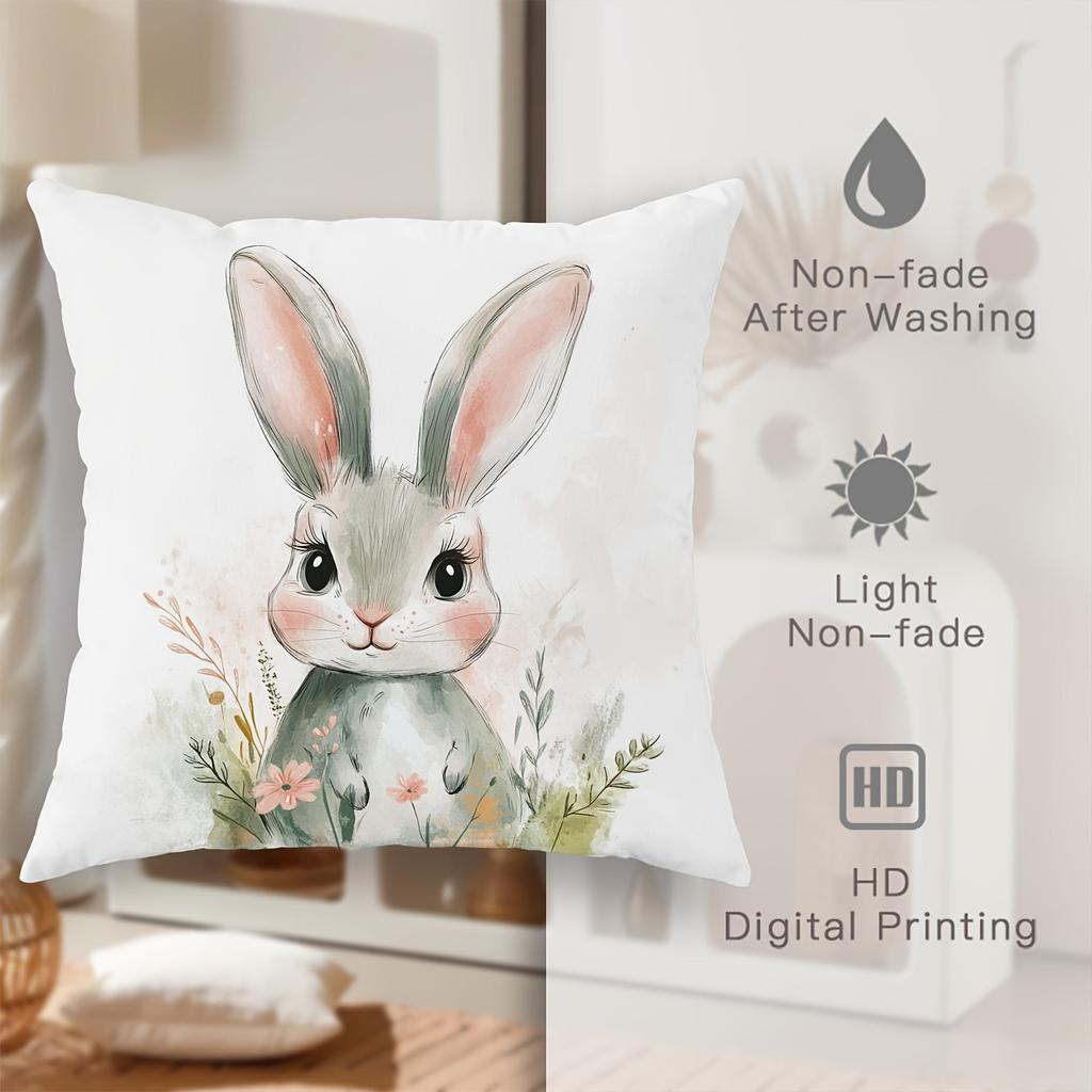 Cute bunny pillowcase 2-pack, soft gray Easter bunny decoration pillowcase
