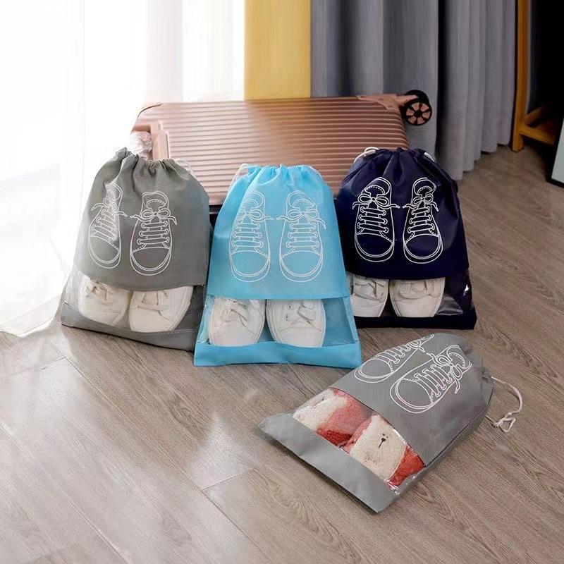 Non-woven fabric shoe storage bag with drawstring, convenient for travel, dustproof storage, household transparent shoe cover storage bag