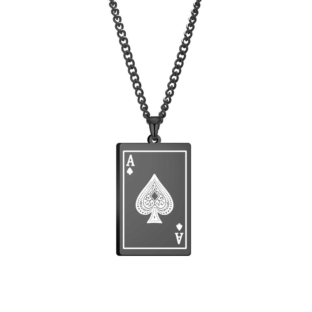 Lucky Ace of Spades Men Necklaces Stainless Steel Playing Punk Styles Card Poker Pendant Necklace Hip-hop Jewelry Gifts