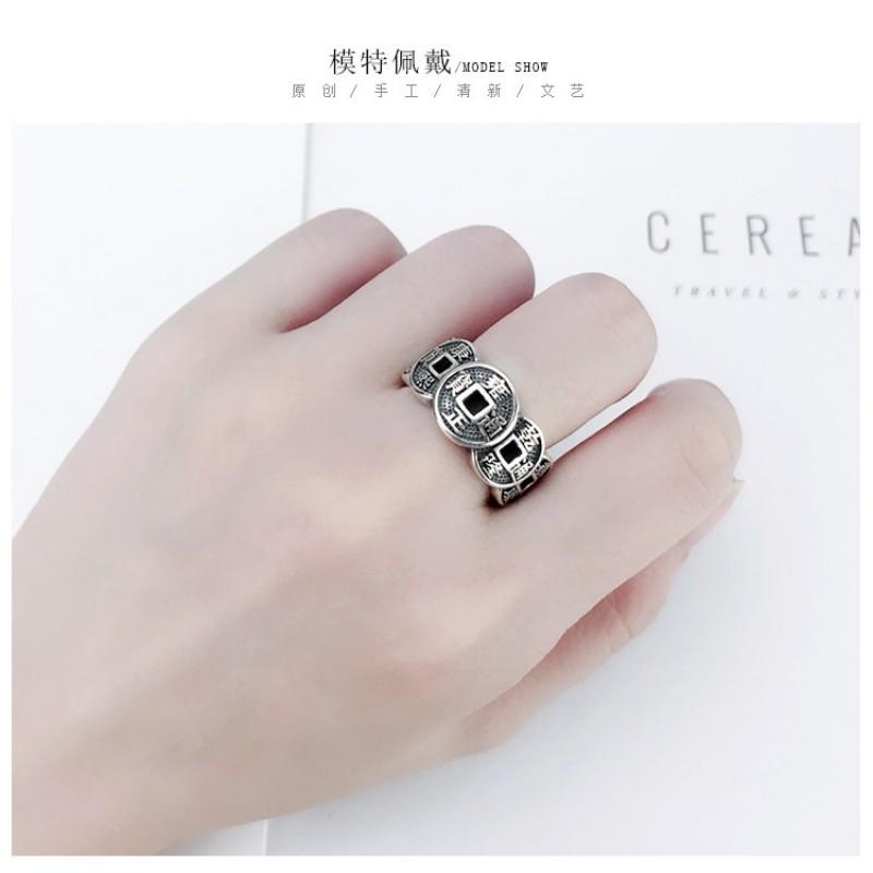 Adjustable Vintage Coin Ring Men Women Sterling Retro Style Finger Gift Accessory