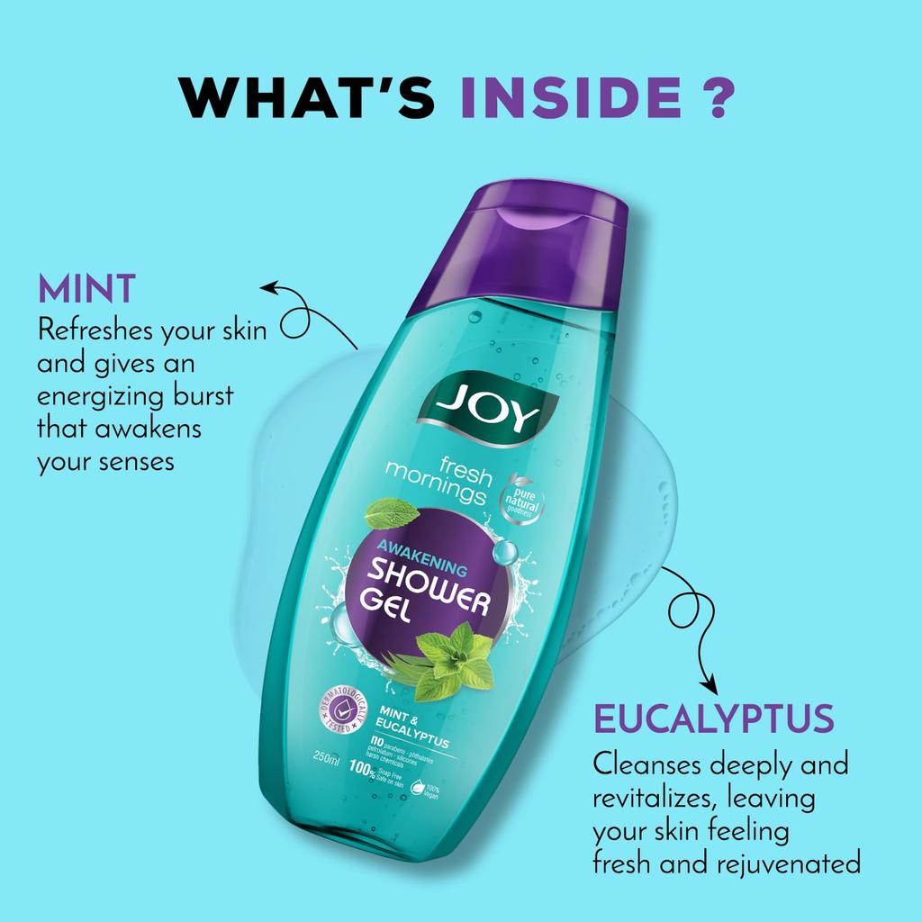 JOY Mint & Eucalyptus Shower Gel Body Wash 250 Ml Pack of 1 Soap Free Vegan For All Skin Types