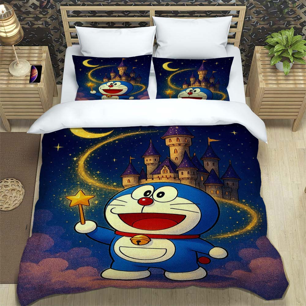 Doraemon Anime Serie Bettwäsche-Set, Inklusive Bettbezug und Kissenbezügen, 3-teiliges Set; Schlafzimmerdekoration kann individuell gestaltet werden.