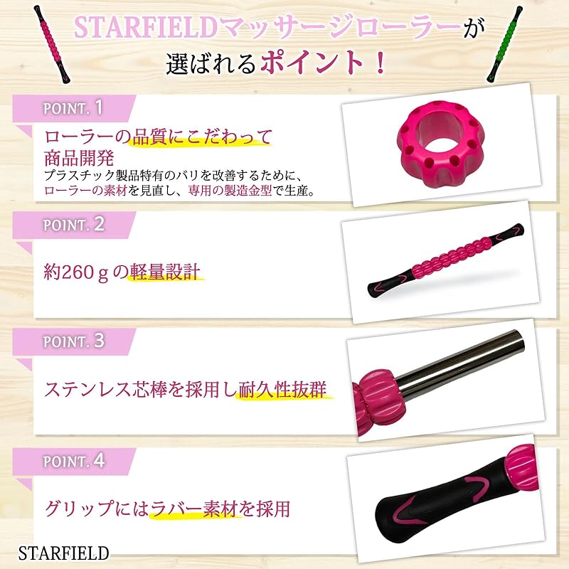 STARFIELD Massagerolle, Myofasziale Entspannung Dehnstab [Inklusive Massagerollenanleitung] (Schwarz (Typ 2))