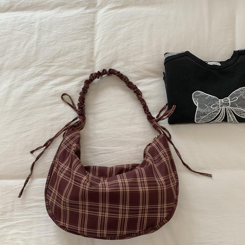 

Wind crossbody plaid bag new ballet style shoulder bag niche armpit croissant bag large capacity