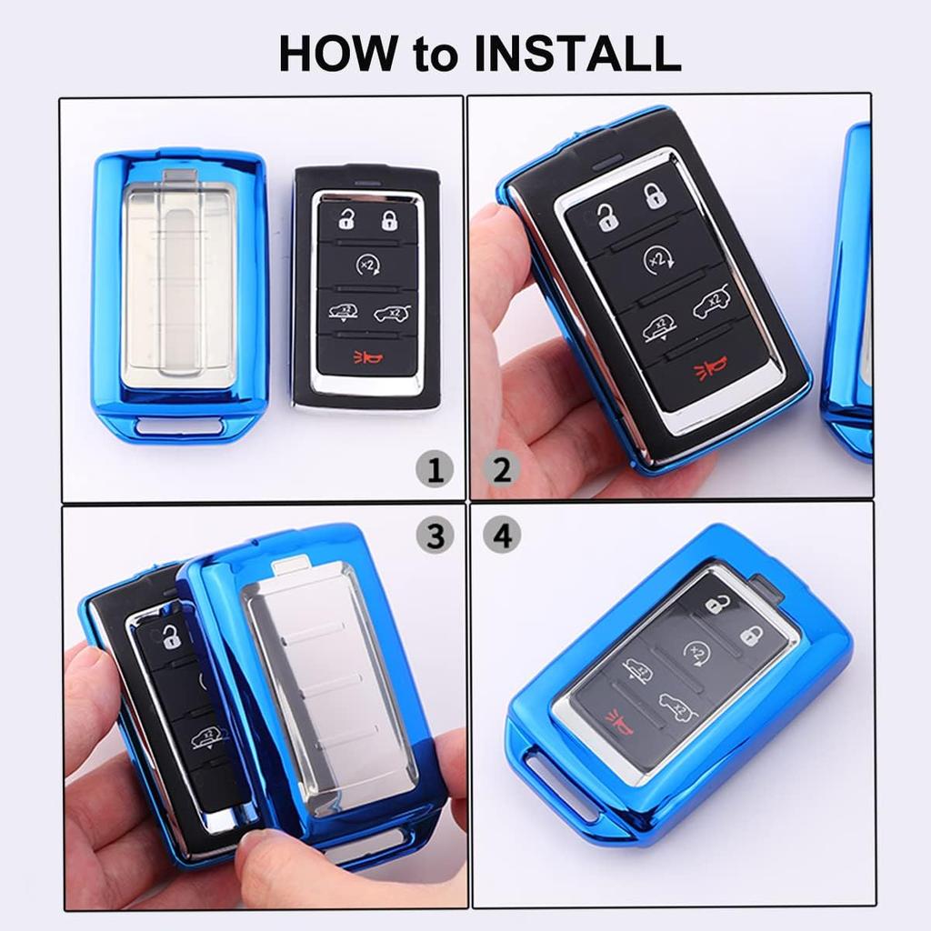 Key Fob Cover Case Fit for Jeep Grand Cherokee Grand Wagoneer Soft TPU Keyless Entry Remote Holder Skin Protector (Blue)