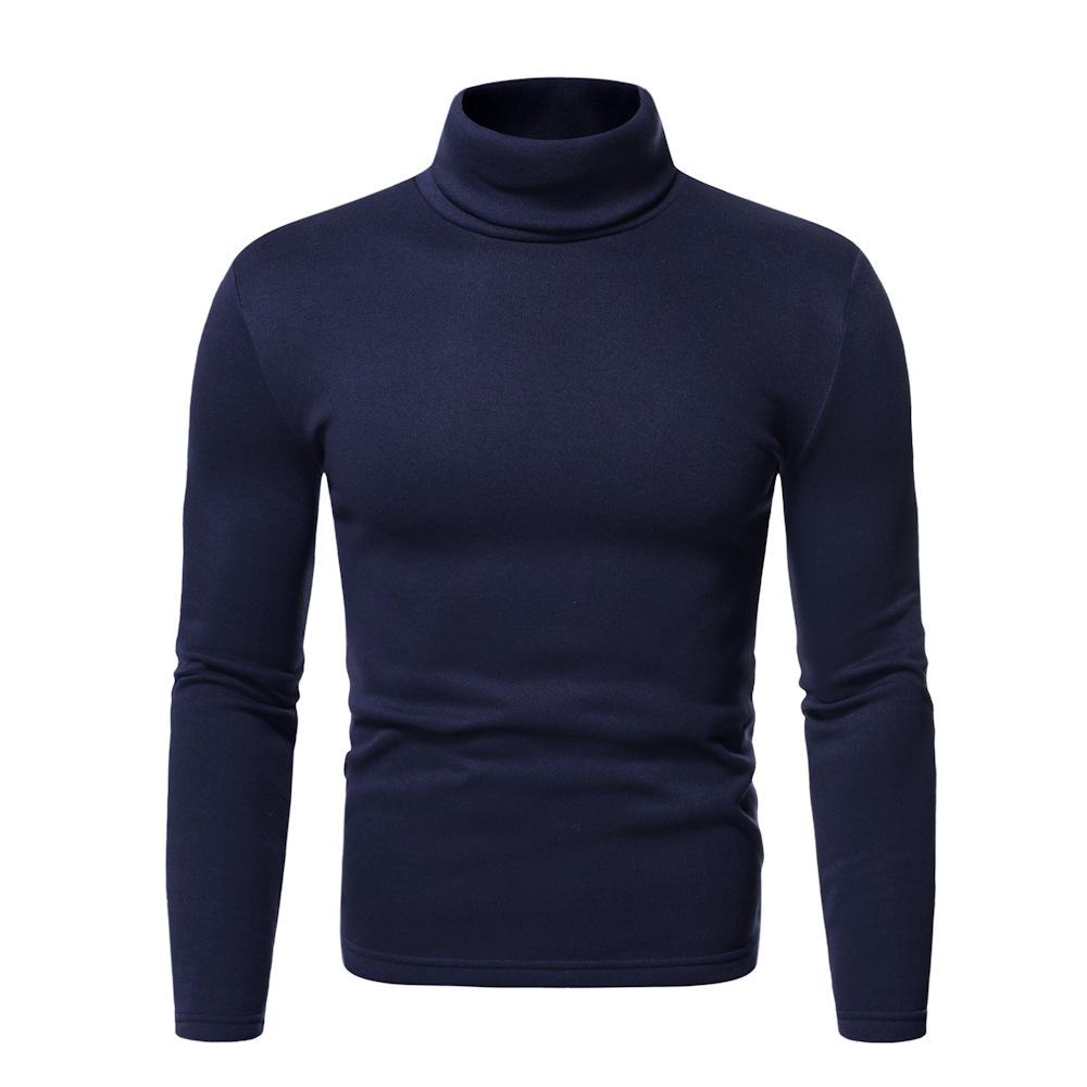 Autumn and Winter Men's Turtleneck Long-sleeved T-shirt Velvet Solid Color Bottoming Shirt Men