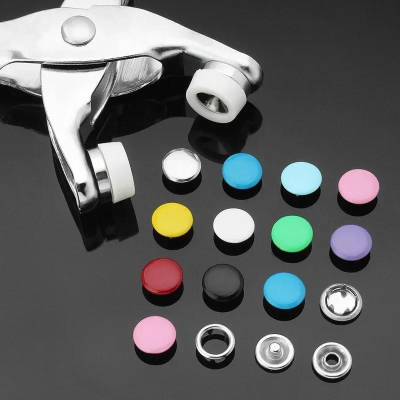 100pcs Metal Prong Snap Fasteners Buttons Solid Hollow Press Button Studs With Pliers Tool Kits For Clothes Bags Garment Sewing