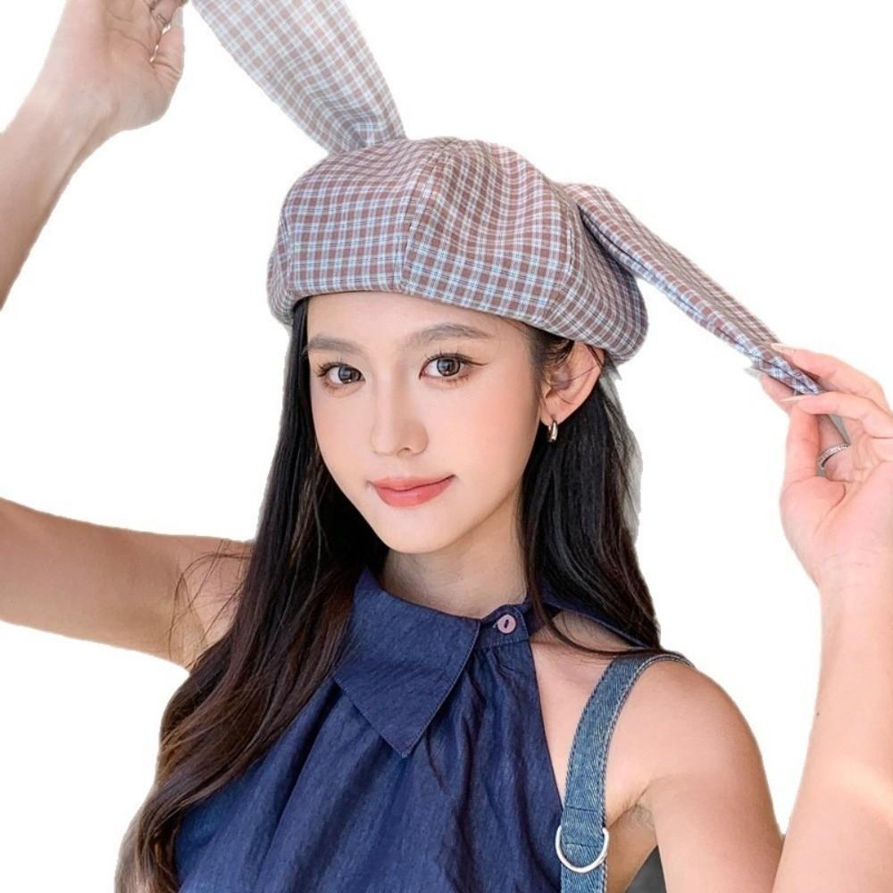 Versatile Plaid Beret Big Head Circumference Spring Painter Cap Retro Women Artist Hat  Ladies