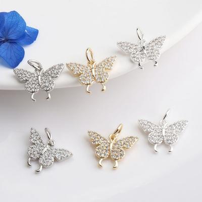 14K Gold-Filled Farbechtes Zirkonia Schmetterling Charm für DIY Schmuck
