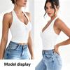 Damen Neckholder Ärmelloses Tanktop Verdrehte Vorderseite Tiefes V-Ausschnitt Schmale Passform Einfarbig Kurz Lässig Sommer Crop Bluse