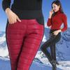 Women Fashion Winter Plush Down Trousers Warm High Waist Long Pants