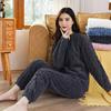 Warm Velvet Ribbed Fleece Pajama Set 2 Piece Women Autumn Pullover And Pants Casual Thicken Lounge Wear