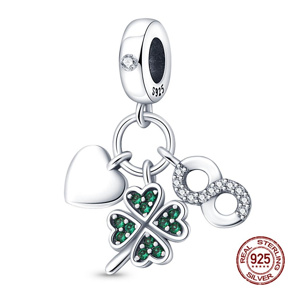 100% 925 Silver Heart Shaped Four Leaf Clover Ladybug Charms Fit Original 925 Women Bracelet DIY Jewelry Making Gift