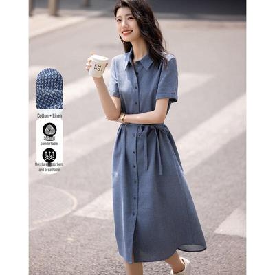 Women's Elegant Linen Blend Midi Dress