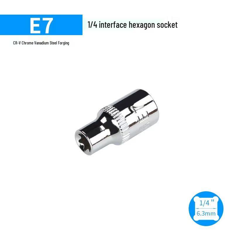 Metric 6-Point Flower-Shaped E-Type Socket Set: 1/2 Large, 3/8 Medium, 1/4 Small, Star Type.
