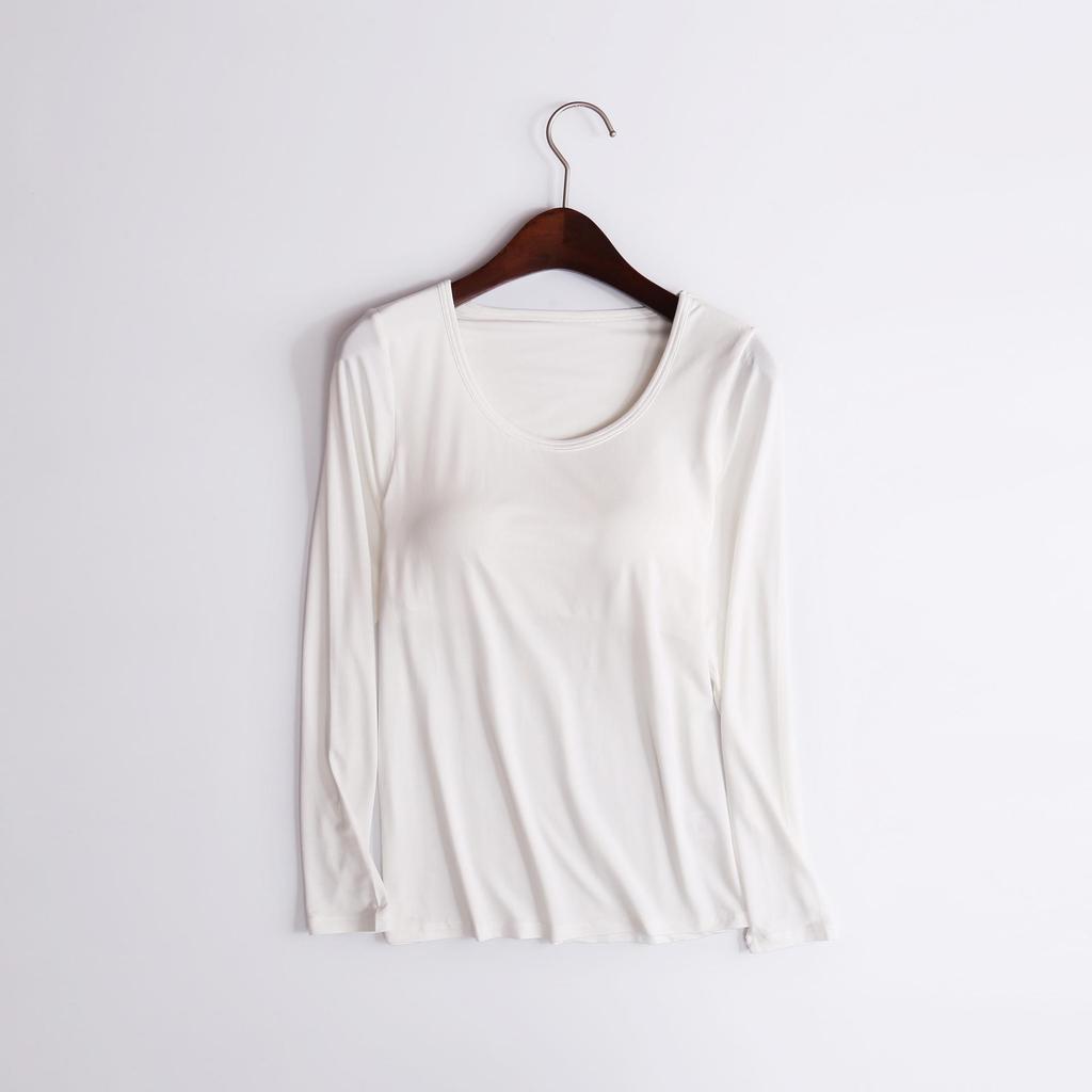 Modal Cup Integrated Long-Sleeve Women's Korean-Style Loose Pajama Top with Chest Pad
