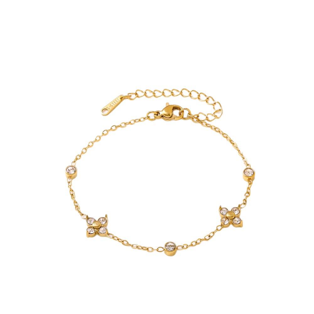 2025 Retro Zircon Four-Leaf Clover Bracelet: Women's Light Luxury Floral Jewelry