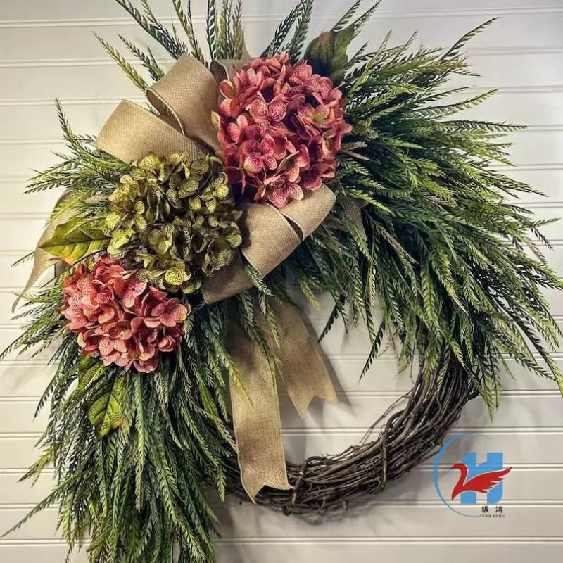 Rustic Hydrangea Wreath Wall Hanging Decor Farmhouse Home Door Or Window With Bow Accent