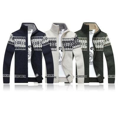 Winter Thick Men's Knitted Sweater Coat Long Sleeve Cardigan Fleece Full Zip Male Causal Plus Size Clothing for Autumn