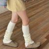 Women's Slouchy Leg Warmers with Side Split Buttons Solid Color Ribbed Knitted Leg Covers Footless Knee Length Socks