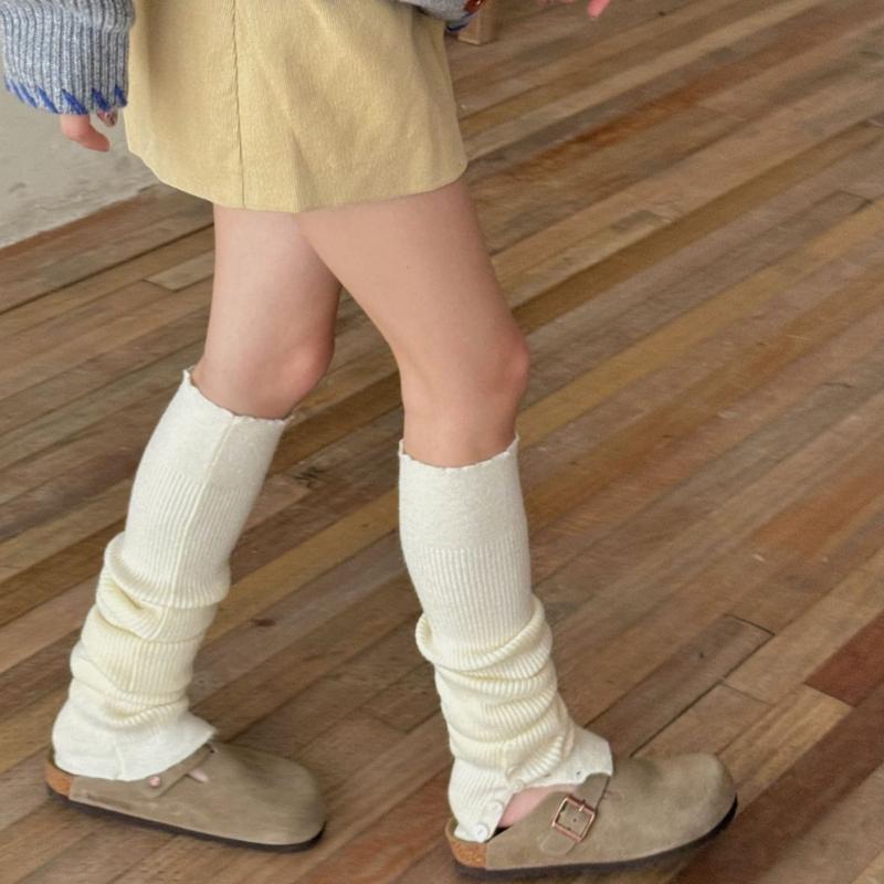 Women's Slouchy Leg Warmers with Side Split Buttons Solid Color Ribbed Knitted Leg Covers Footless Knee Length Socks