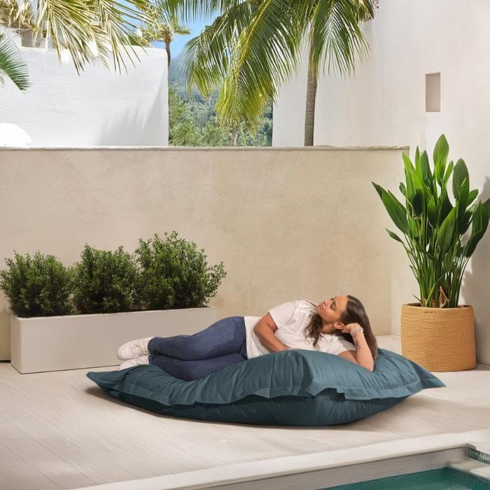 Pouf Extérieur - BANANAIR - Modèle Déhoussable - 140x180 Cm - Anti-UV - Gris Foncé