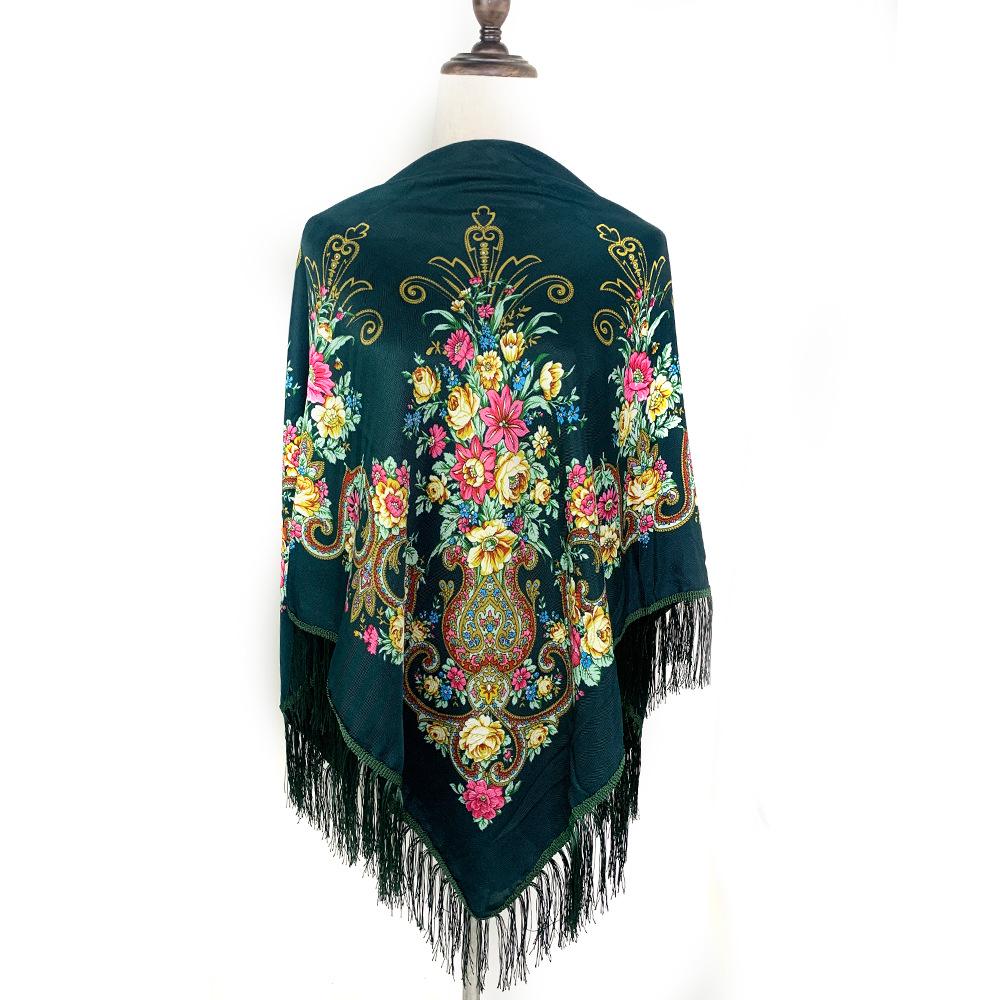 Women's Ethnic Style Printed Shawl Scarf with Tassels - Autumn/Winter Retro Large Square Scarf