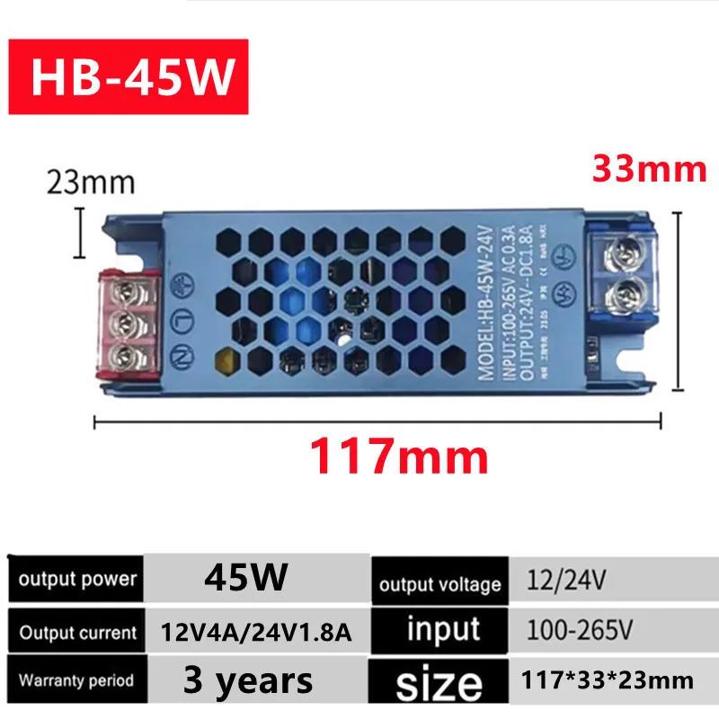 Ultra Thin Lighting Transformer 220V To DC12V/24V 45W 60W 100W Home Furnishings Driver Converter LED Strip Power Supply Adapter