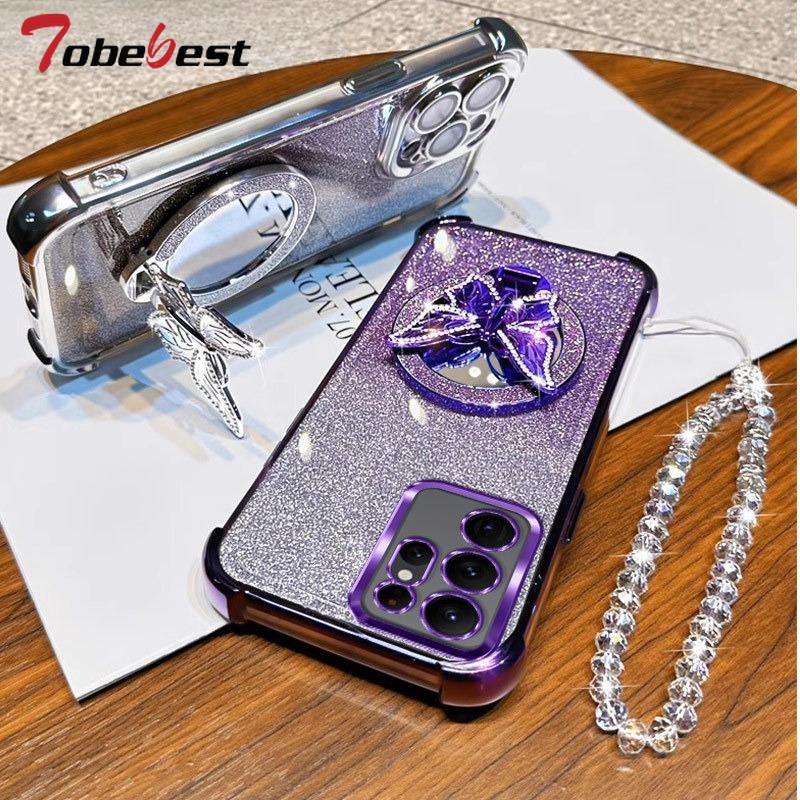 Glitter Butterfly Mirror Crystal Bracelet Case for Samsung Galaxy Note 20 Ultra 10 Plus Shockproof painting Cover
