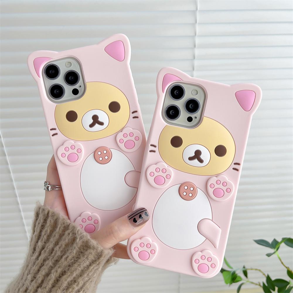 Cute Bear Case For iPhone 16 15 14 13 12 Mini 11 Pro Max Xs XR 6 7 8 Plus SE Kawaii Cat Silicone Soft Cover Case