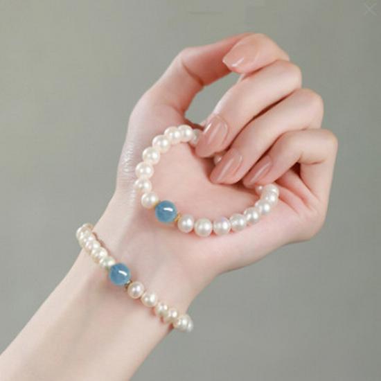 

Браслет из аквамаринового жемчуга для женщин – Идеальный подарок для лучшей подруги или девушки 6mm Shijia Pearl 15cm