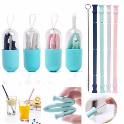 1 Ensemble Pailles Réutilisables Pliantes en Silicone avec Brosse de Nettoyage Accessoires de Boisson pour Fête Bar