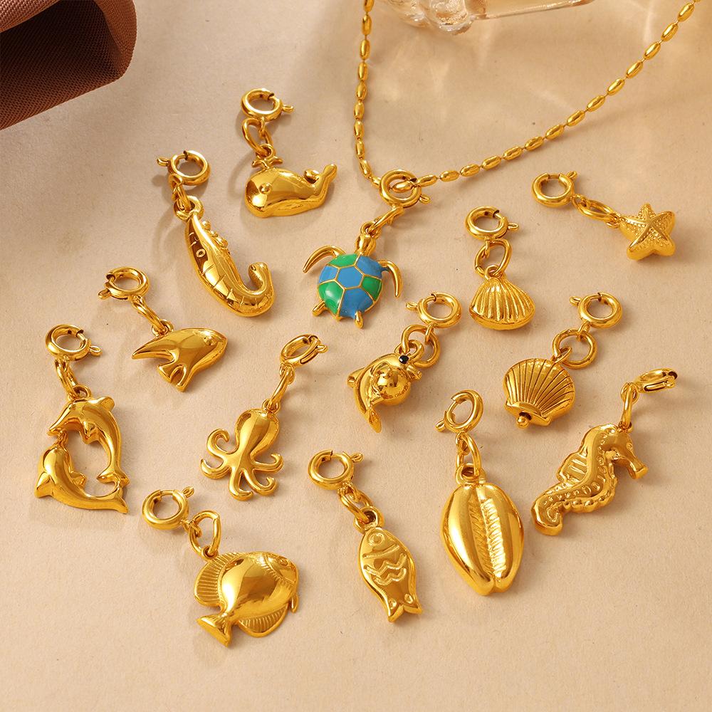 Ocean Series Beach Wind Diy Sea Turtle Sea Horse Shell Jewelry Buckle Pendant Stainless Steel Gold-Plated Accessories