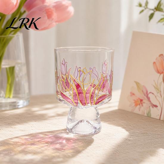 Hoher Borosilikatglasbecher Eisbecher, Blumenmuster Fußbecher Kleine Dessertschale Klar Dekoratives Trinkgefäß für Eisbecher, Pudding, Gelee, Obst,