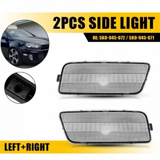 2PCS Clear Lens Front Bumper Side Marker Lights For 2010-2014 VW MK6 Golf GTI EA