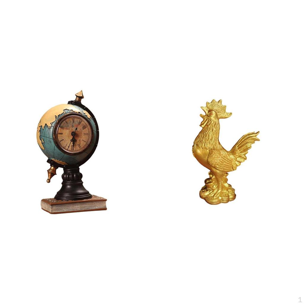 Rooster Statue Table Clock Art Craft Ornament for Office Shelf Bedroom Cabinet Feng Shui Home Decor