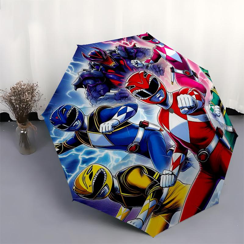 1pc Power Rangers Automatic Opening Folding Umbrella with 8-Rib Iron Frame, Portable Design for Outdoor Use, Ideal Gift for Fans, Travelers, Everyday