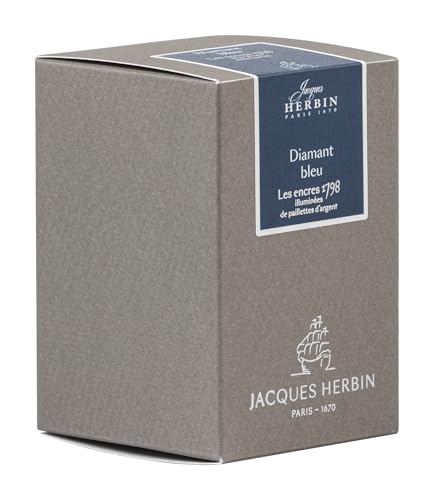 Herbin Anniversary Ink 1798, Diamond Blue, 50ml, for Fountain Pens, Glass Pens, and Dip Pens (Contains Silver Nanoparticles) (hbj15519)
